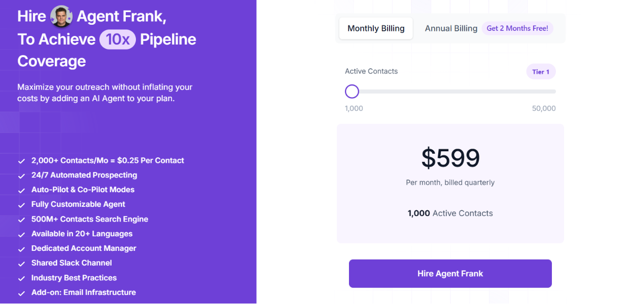 Agent Frank pricing