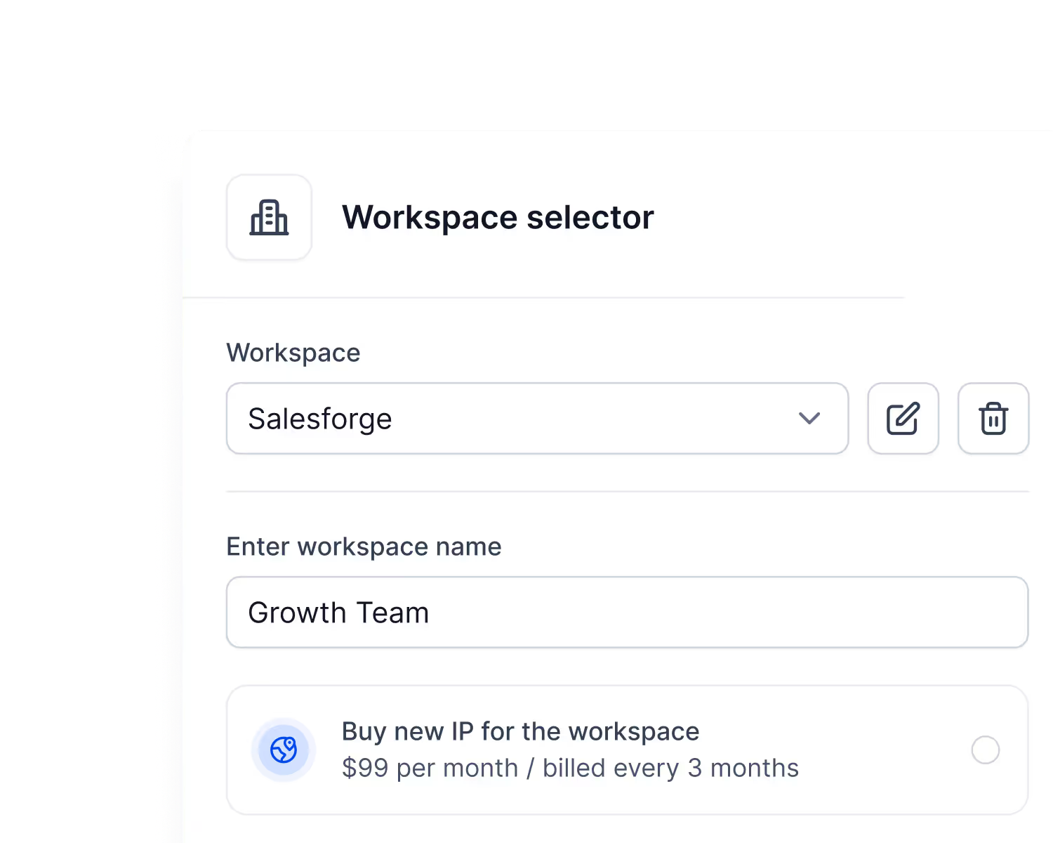 Workspace Selector in Infraforge