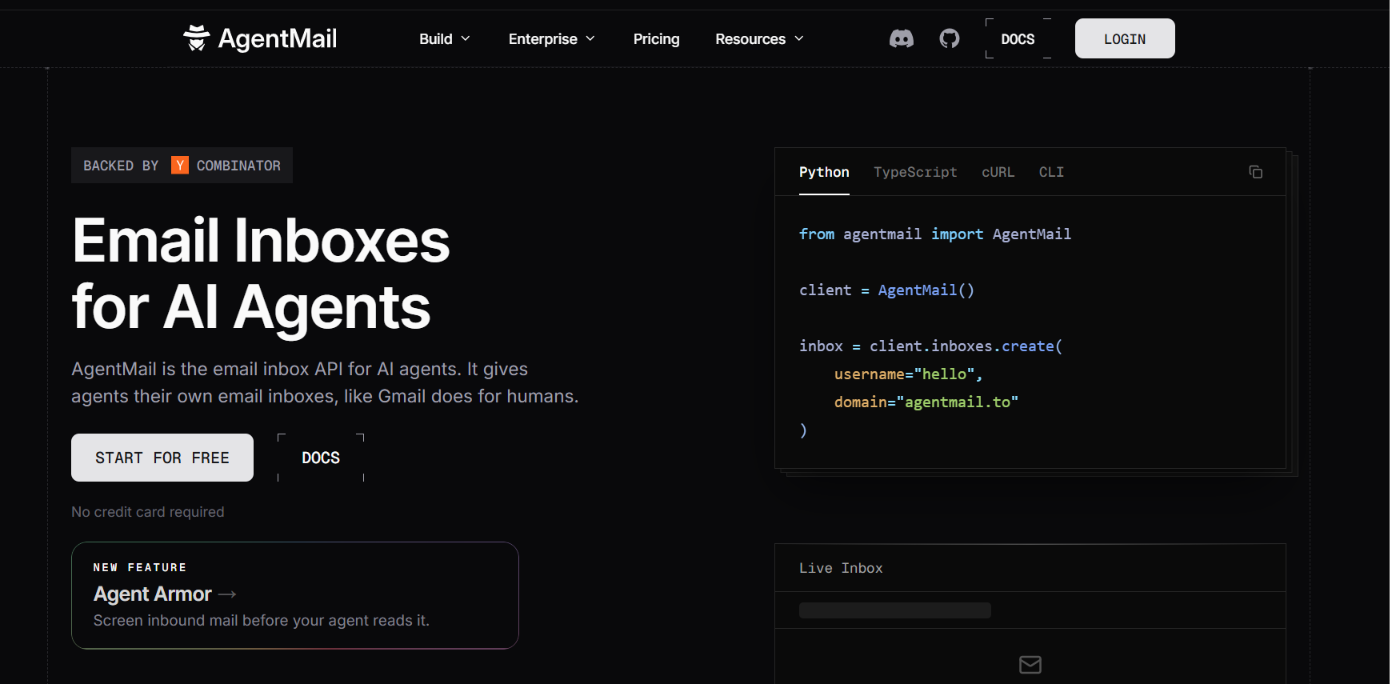 AgentMail homepage