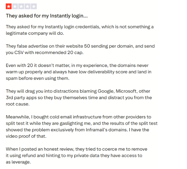 InfraMail G2 review about deliverability scores