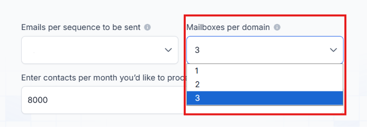 Infraforge calculator uses 1-3 mailboxes per domain
