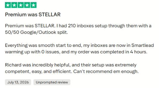 Premium Inboxes Trustpilot review