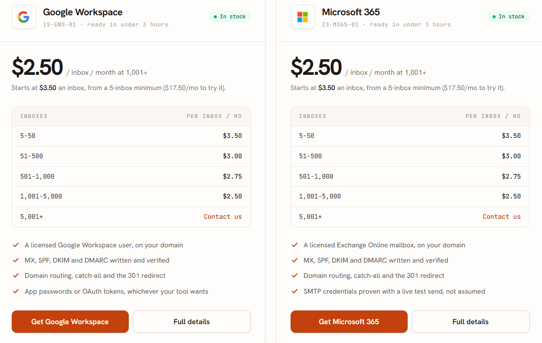 Inbox Supply pricing page
