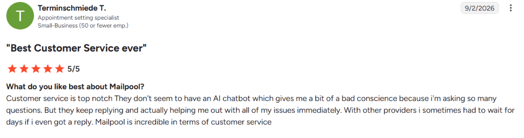 Mailpool G2 user review about support