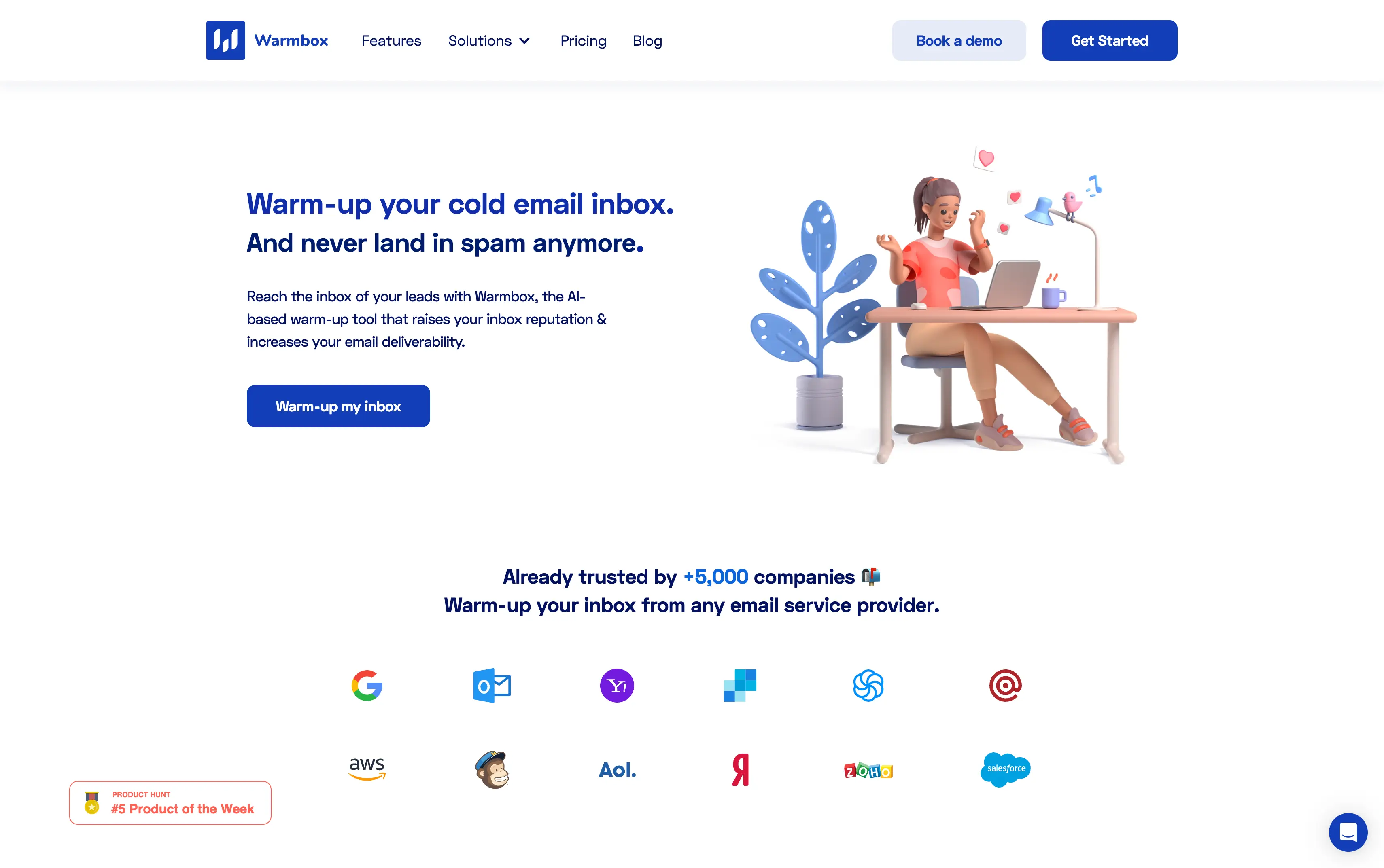Warmbox homepage showing supported email service providers for inbox warm-up