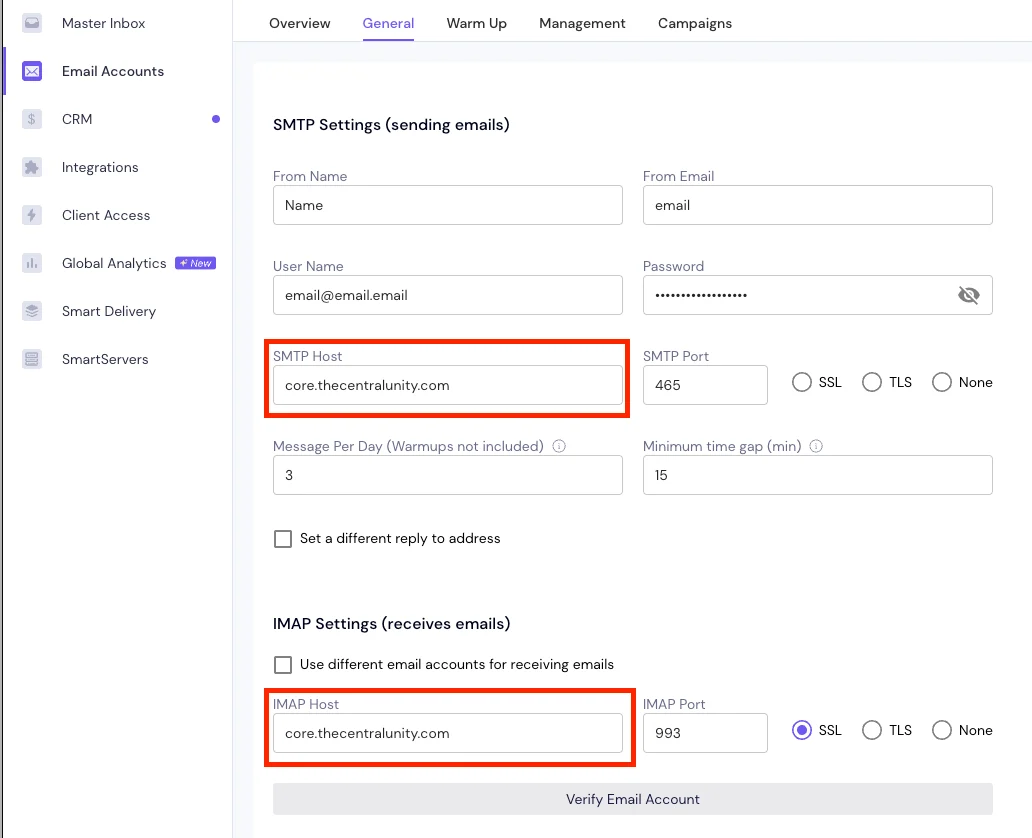 SMTP and IMAP access