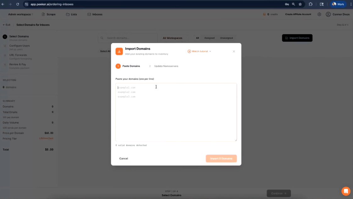Import domains on Peeker AI