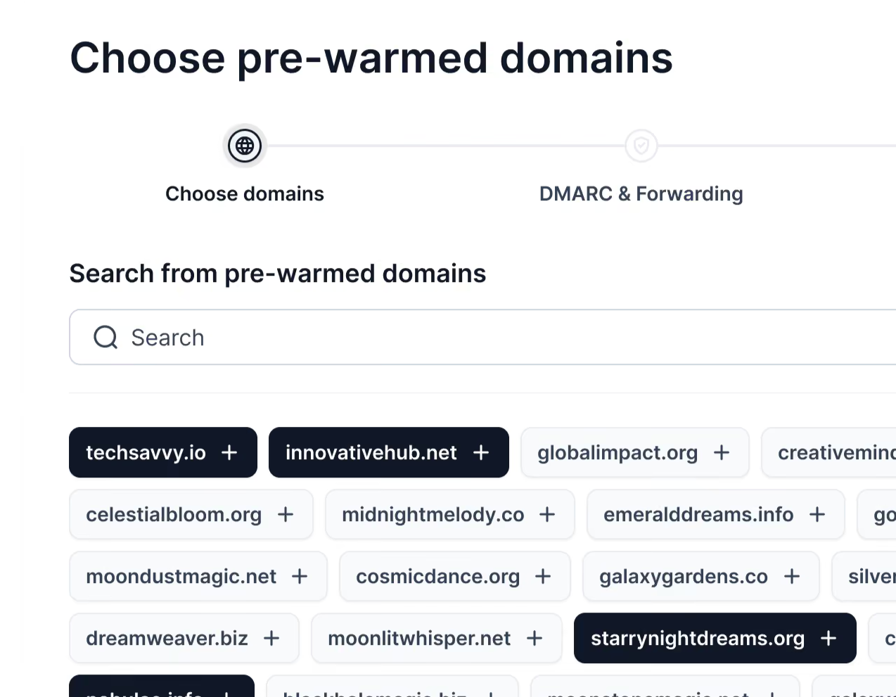 Choose pre warmed domains on Mailforge