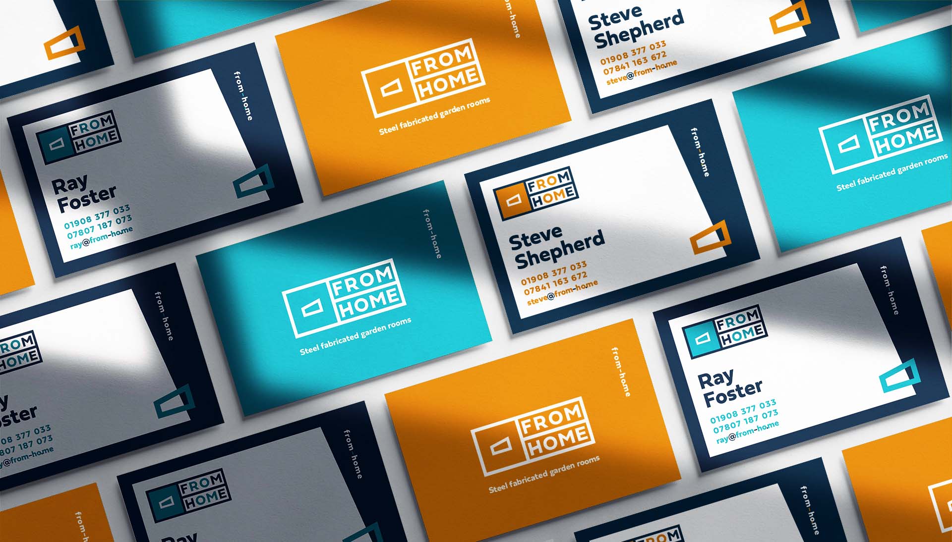 Yellow and blue business cards for From Home