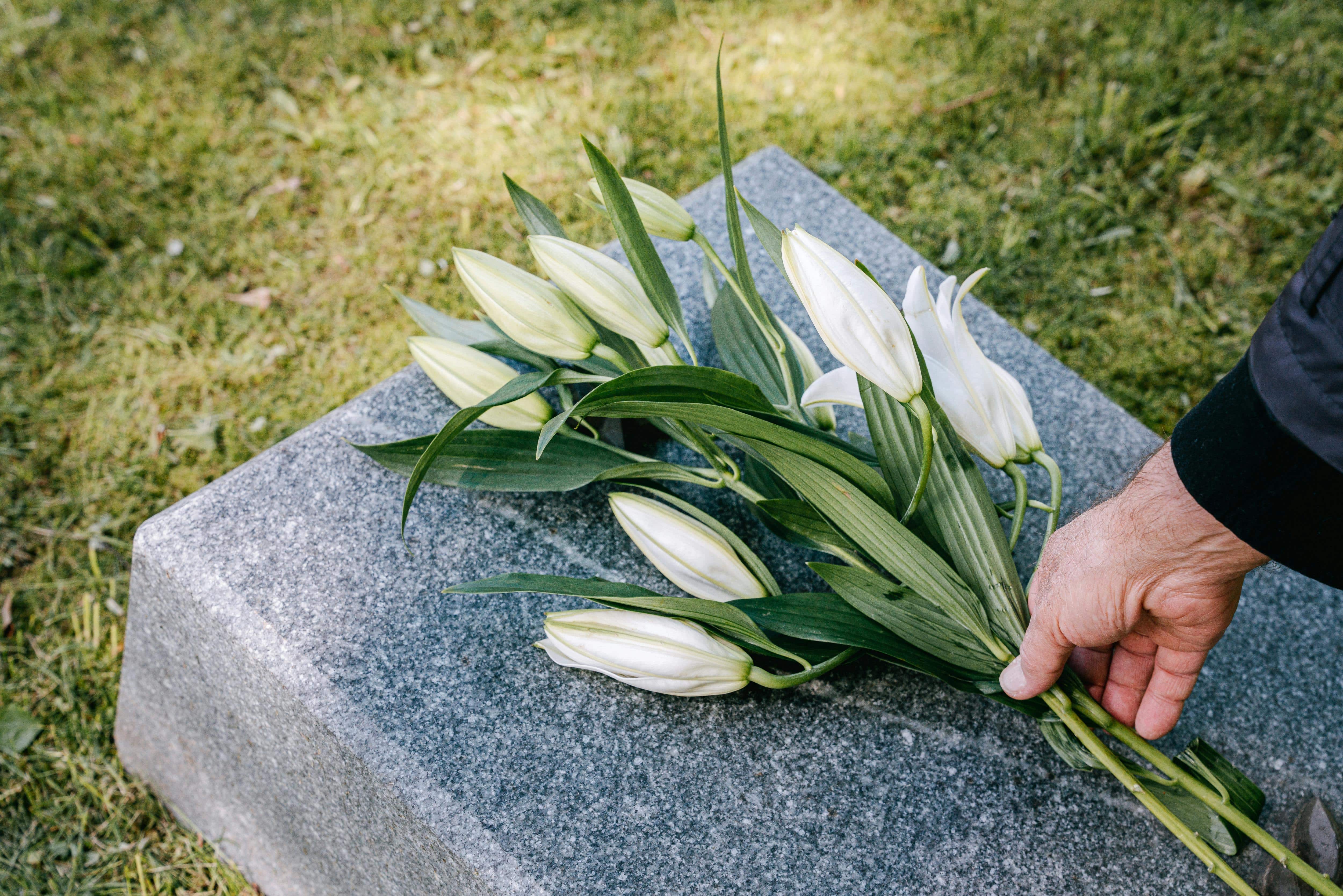 Flowers laid on headstone