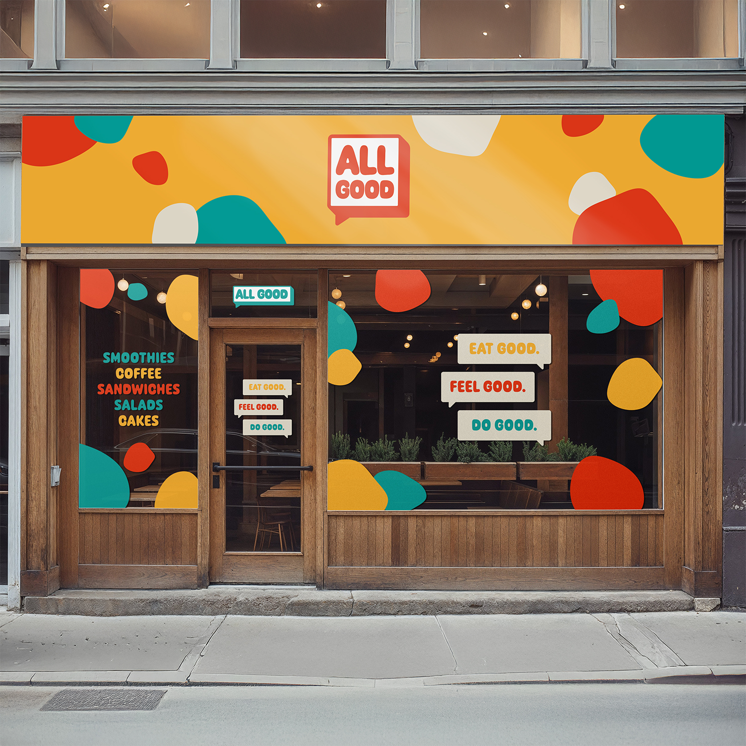 Window graphics and signage for All Good cafe