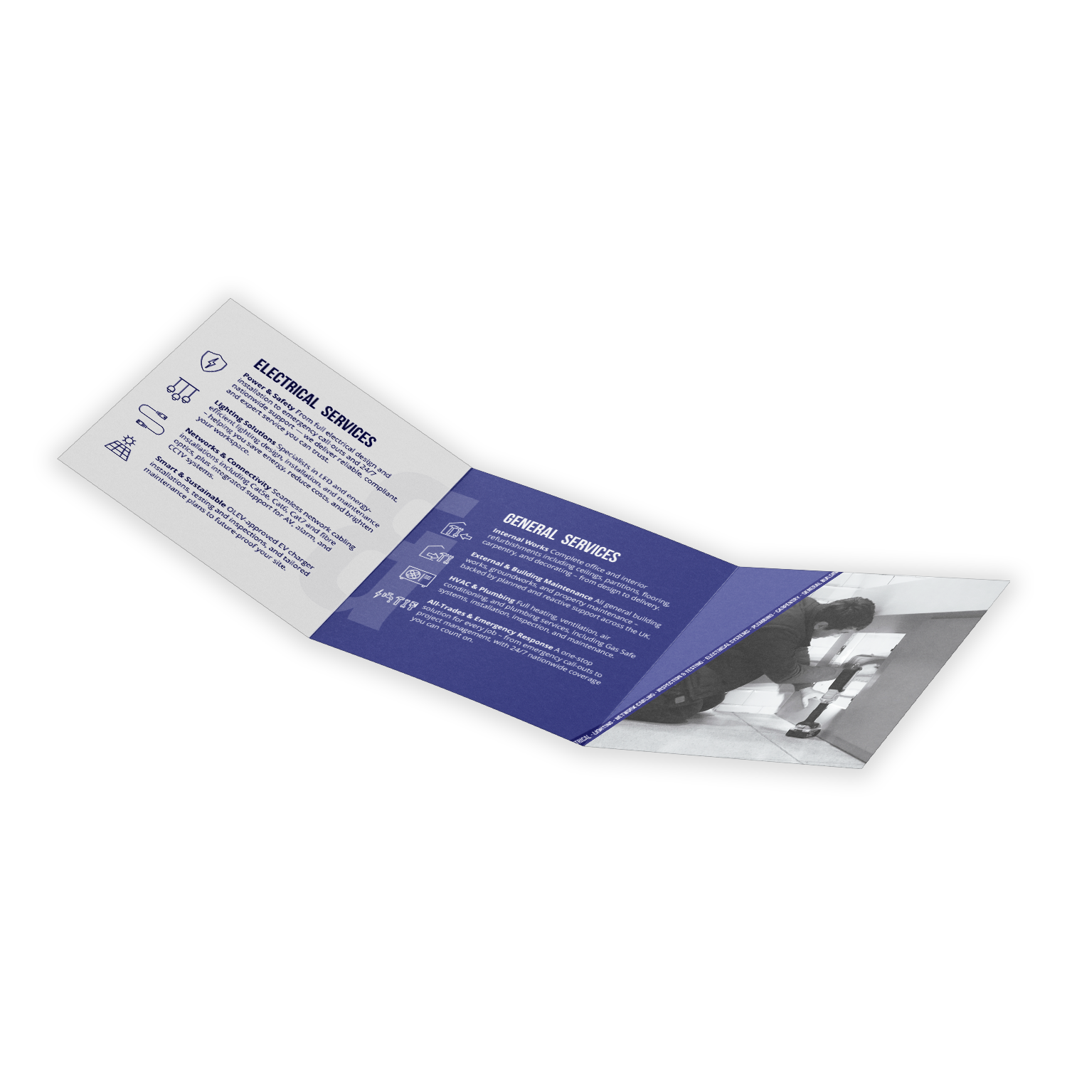 210mm square trifold leaflet, custom printed by Printshop MK, Milton Keynes