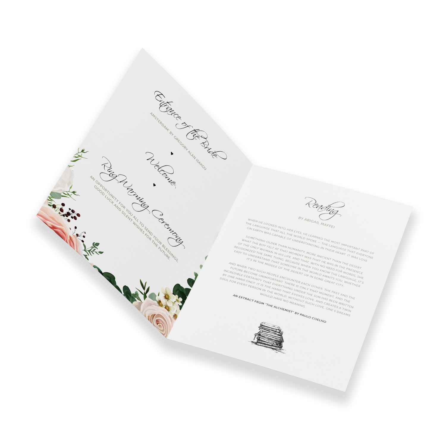A5 folded wedding order of service flyer, custom printed by Printshop MK, Milton Keynes