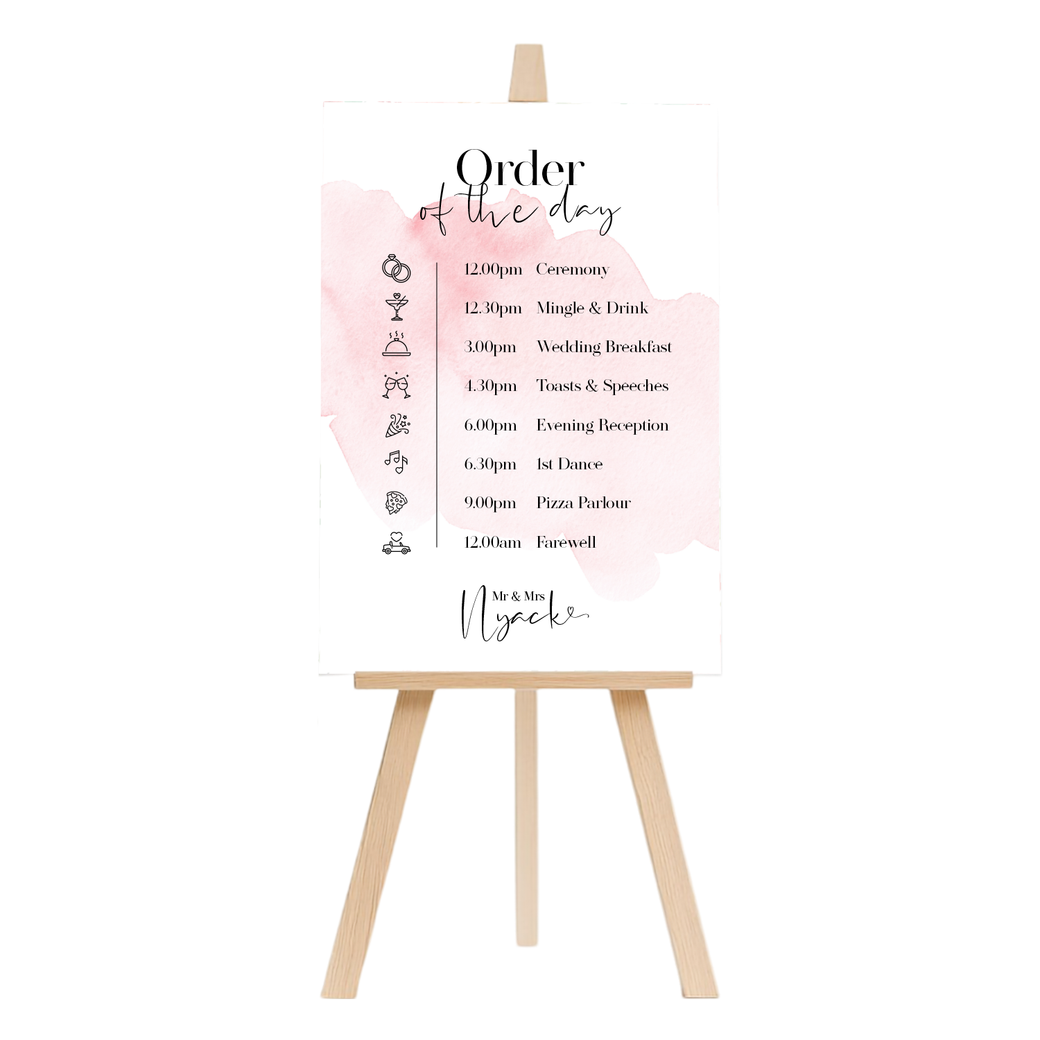 A1 wedding order of the day board, custom printed by Printshop MK, Milton Keynes