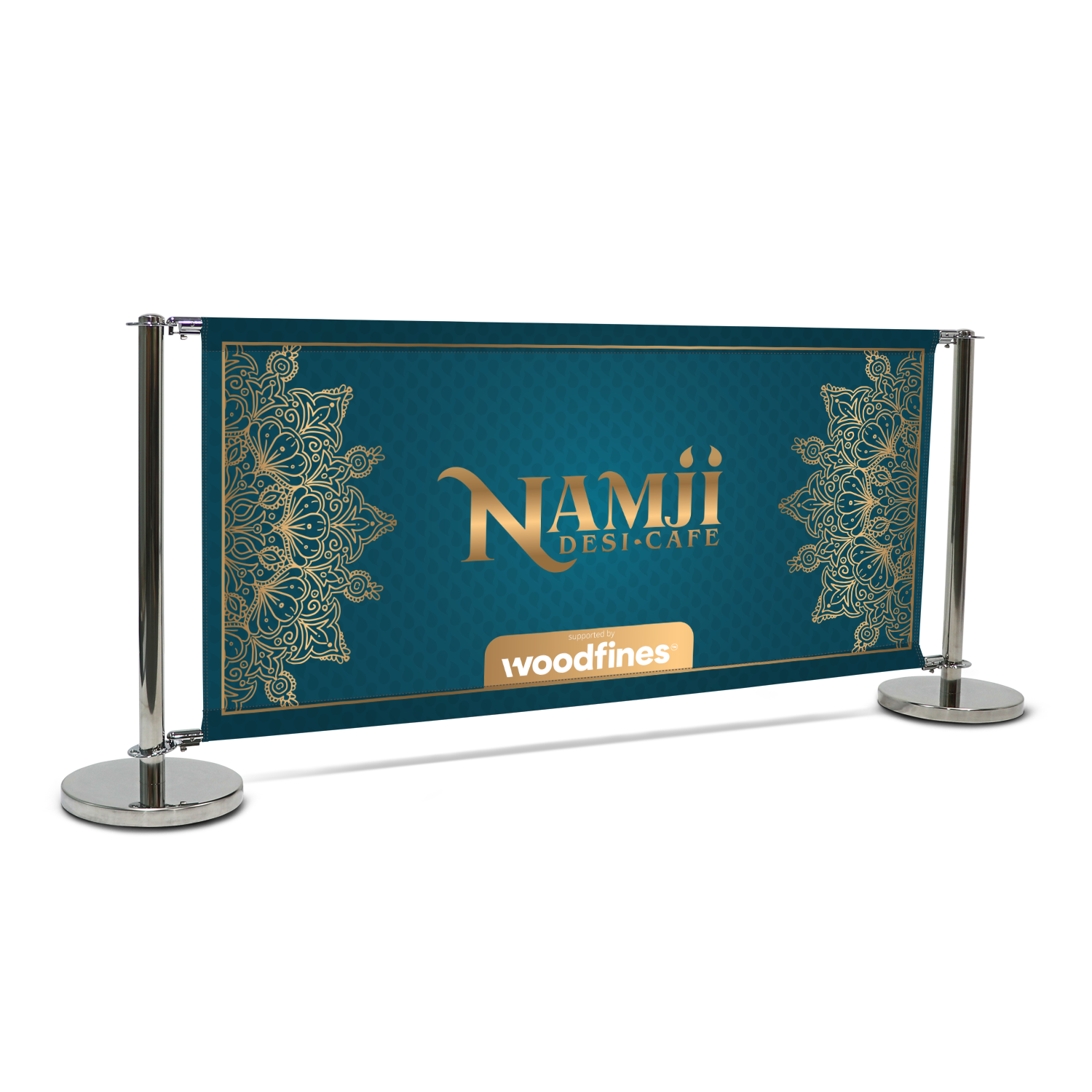 Custom printed café barriers for outdoor seating, produced by Printshop MK, Milton Keynes