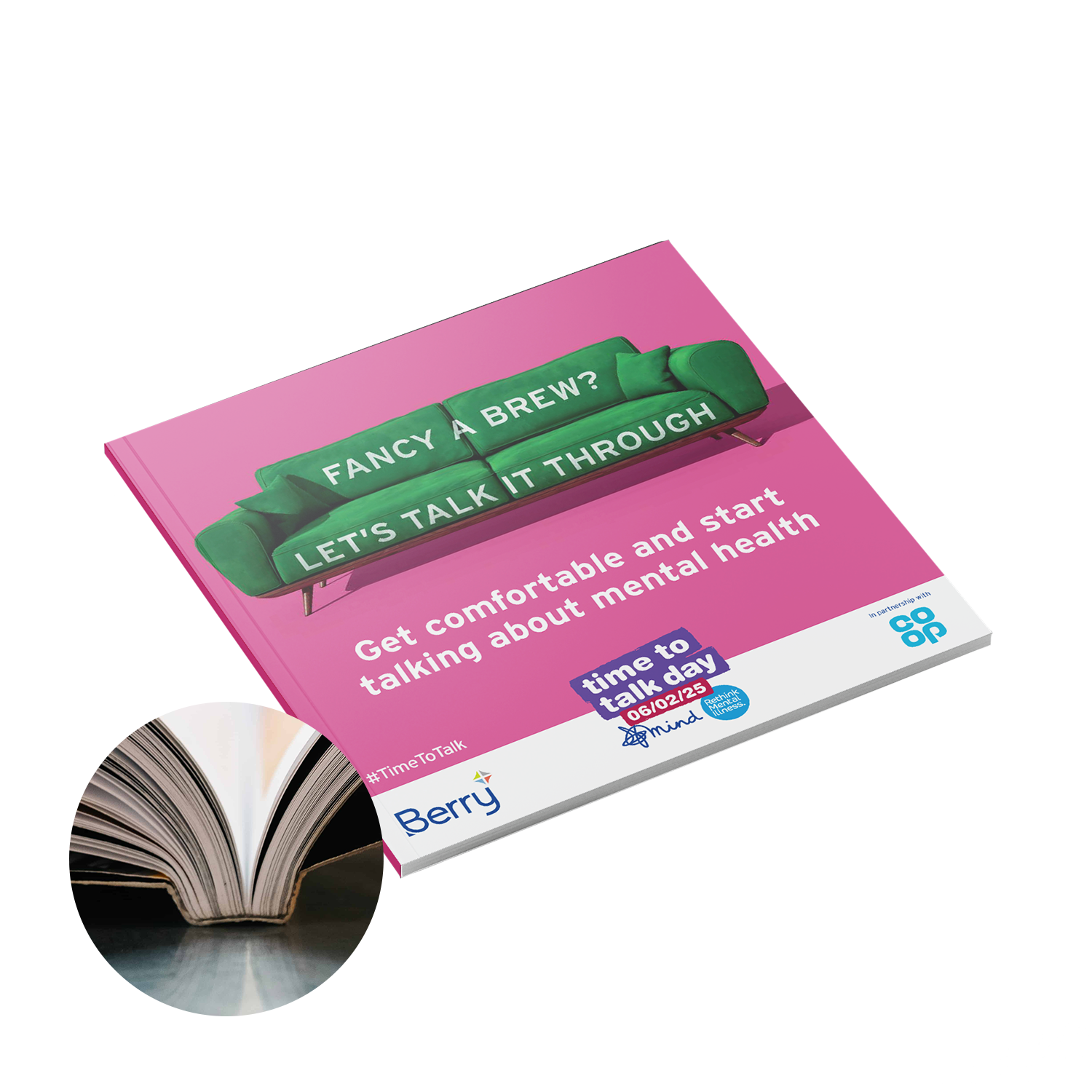 148mm square perfect bound booklet, custom printed by Printshop MK, Milton Keynes