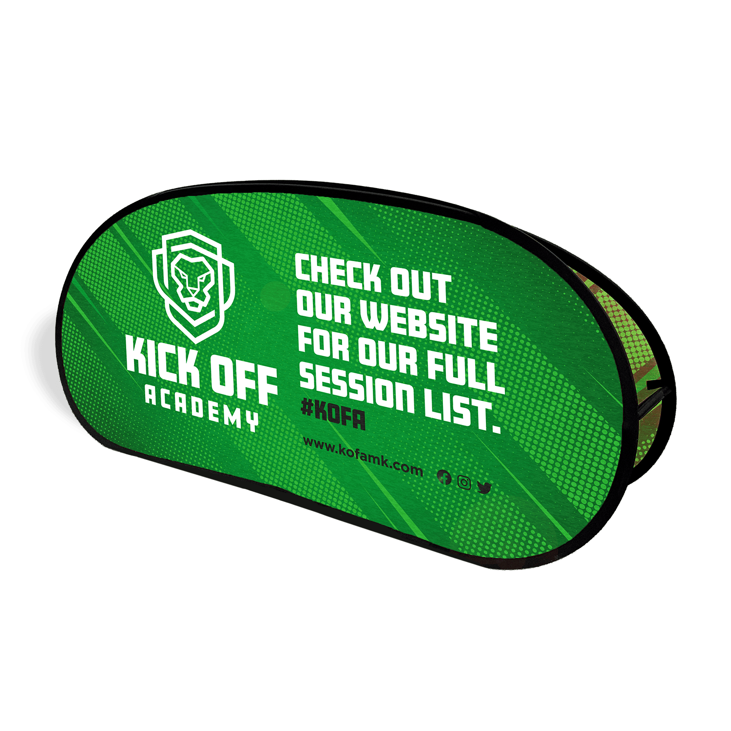 Pop out banner with green design, custom printed by Printshop MK, Milton Keynes