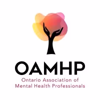 Logo of Ontario Association of Mental Health Professionals depicting a black tree with abstract colorful leaves in yellow, orange, and pink.