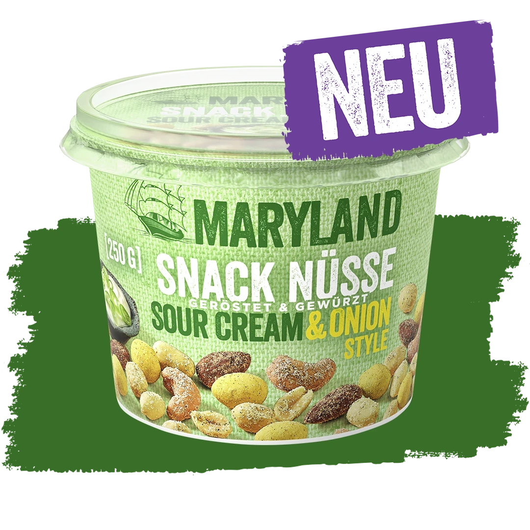 Becher mit Maryland Studentenfutter Berry mit Cranberries und Walnüssen, 275 g, ohne Rosinen.