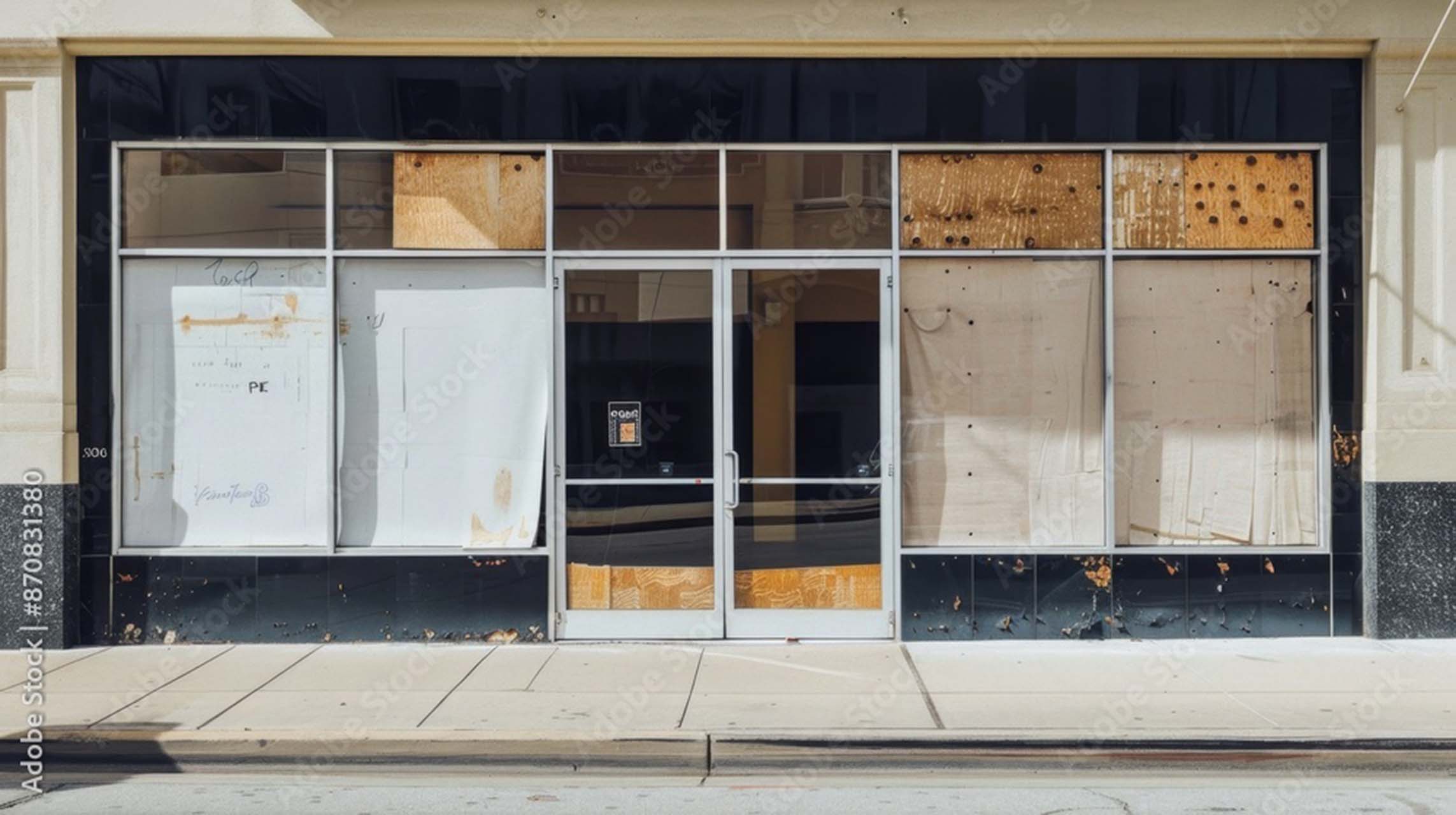 Electronics shop front boarded up window