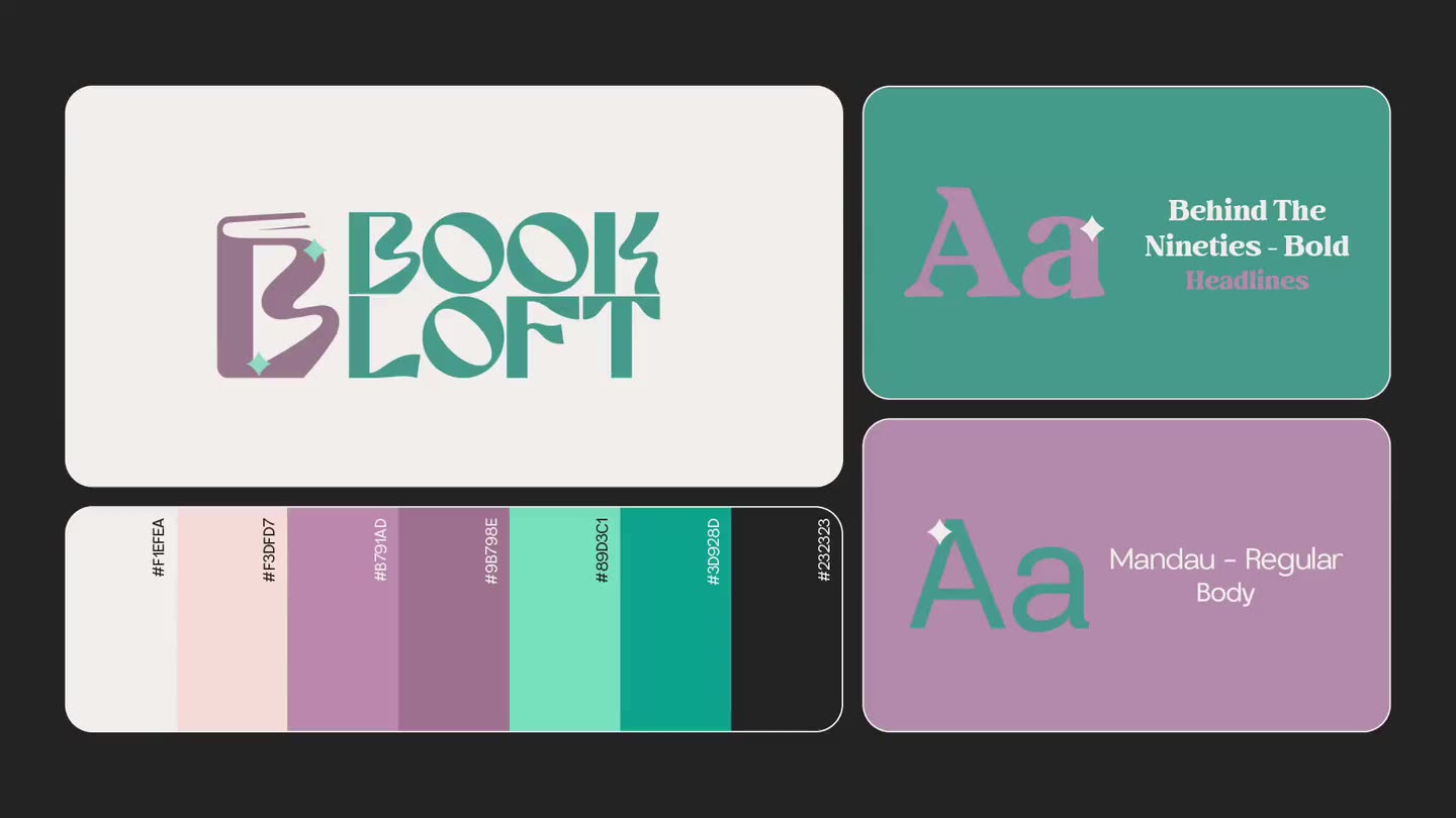 Book Loft Kids logo, type and color palette
