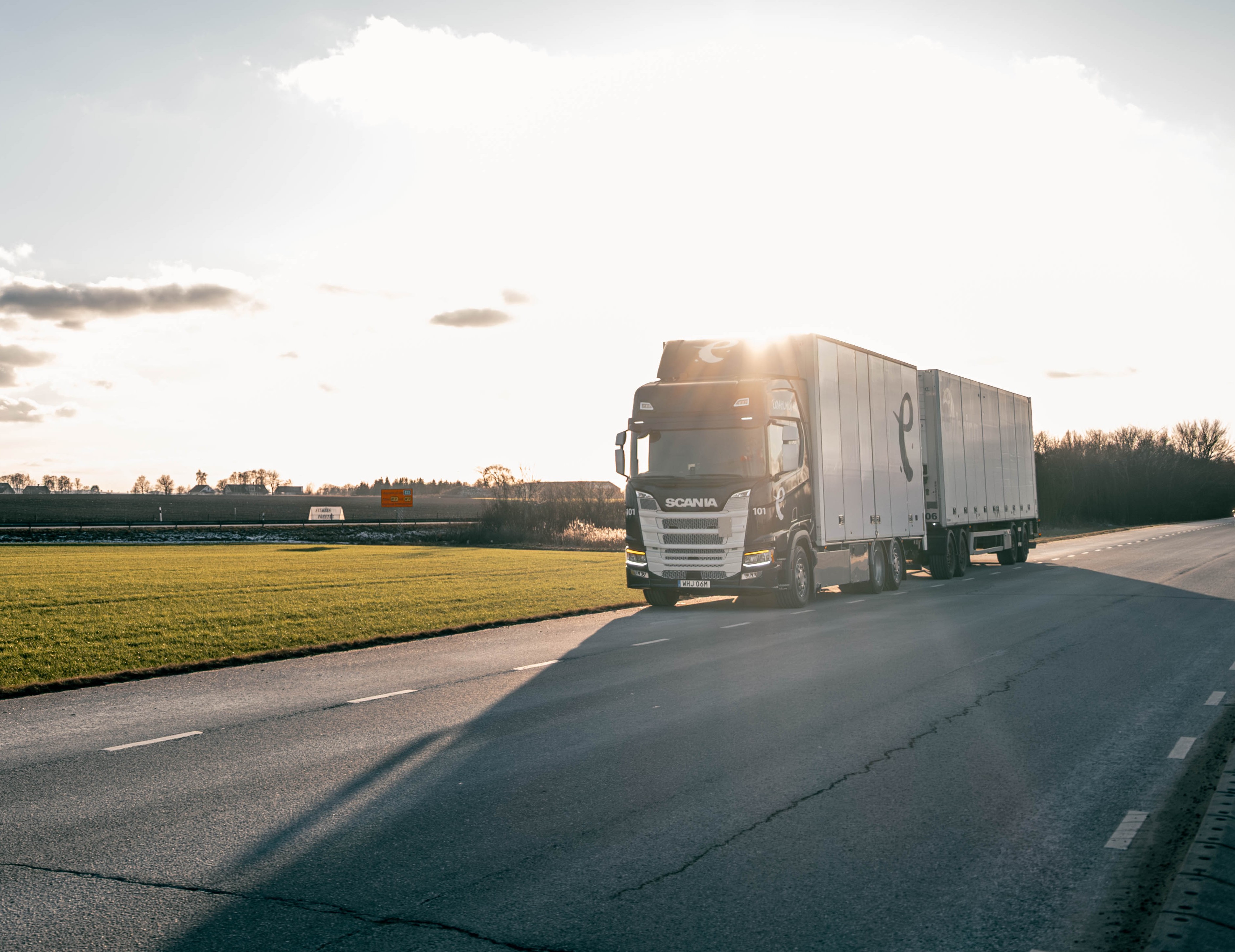 Truck drives on a road