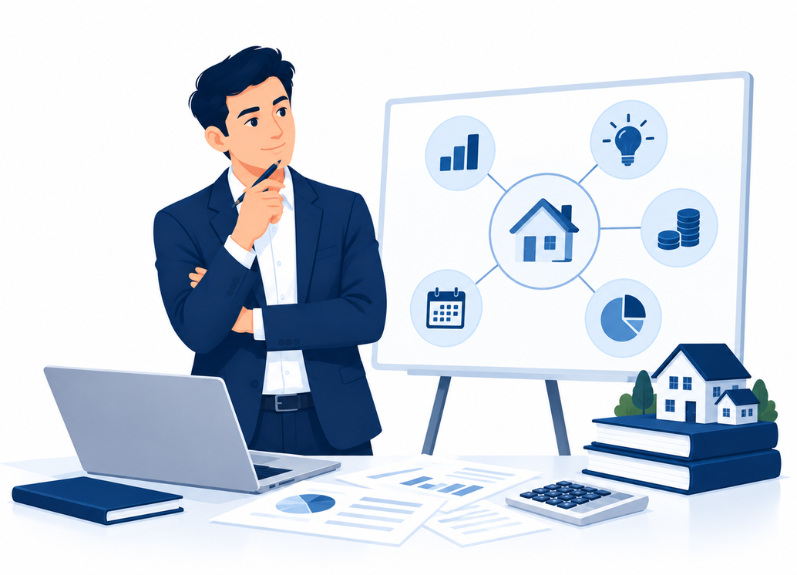 Business owner calculating real estate tax deductions with CPA