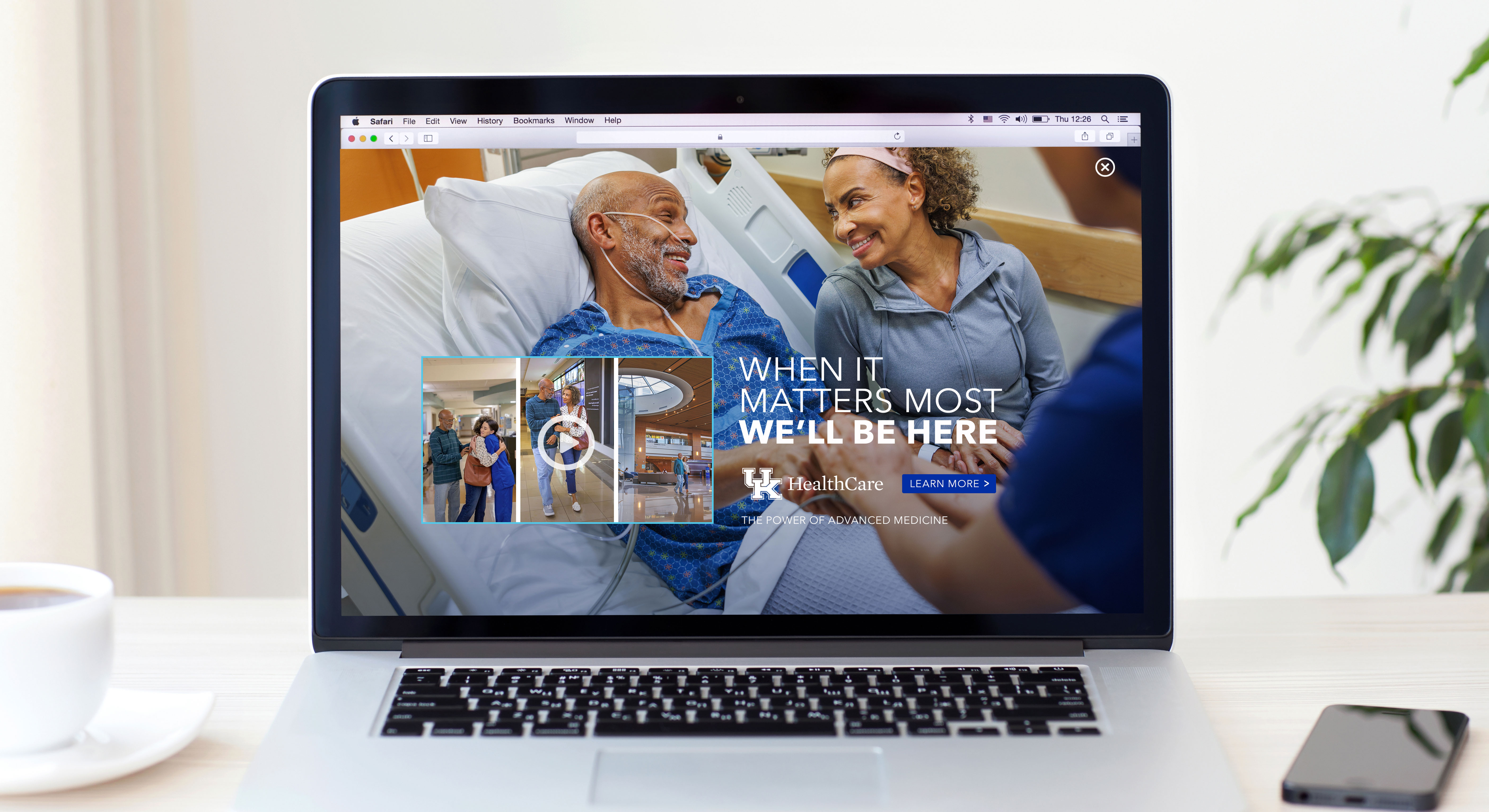 Laptop lockup of a uk healthcare landing page.