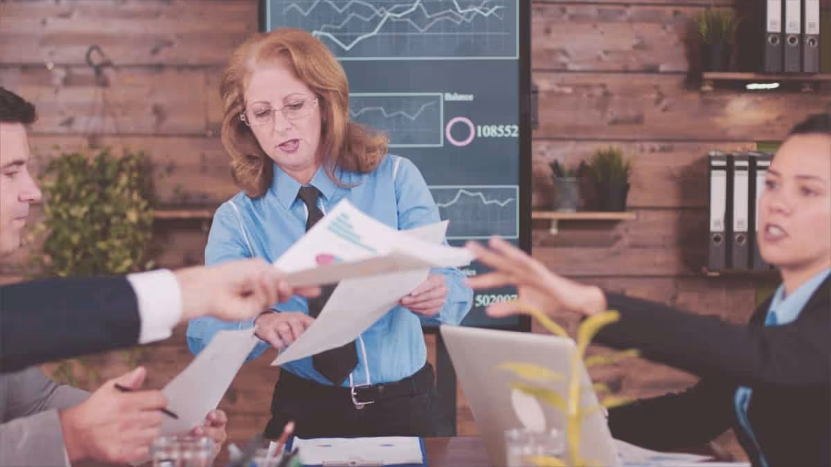 Office workers interacting with each other