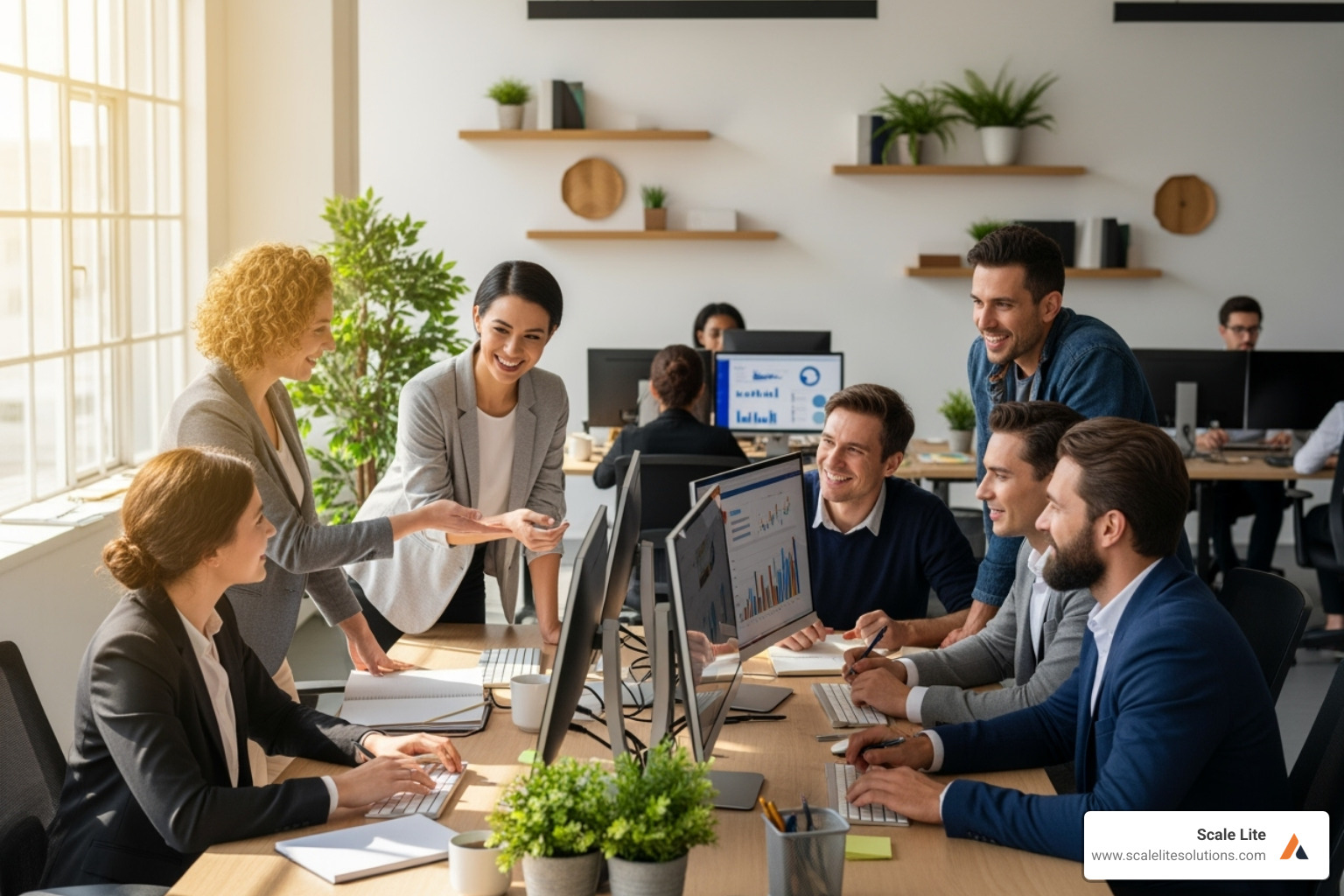 happy collaborative team in efficient workspace - streamline operational processes