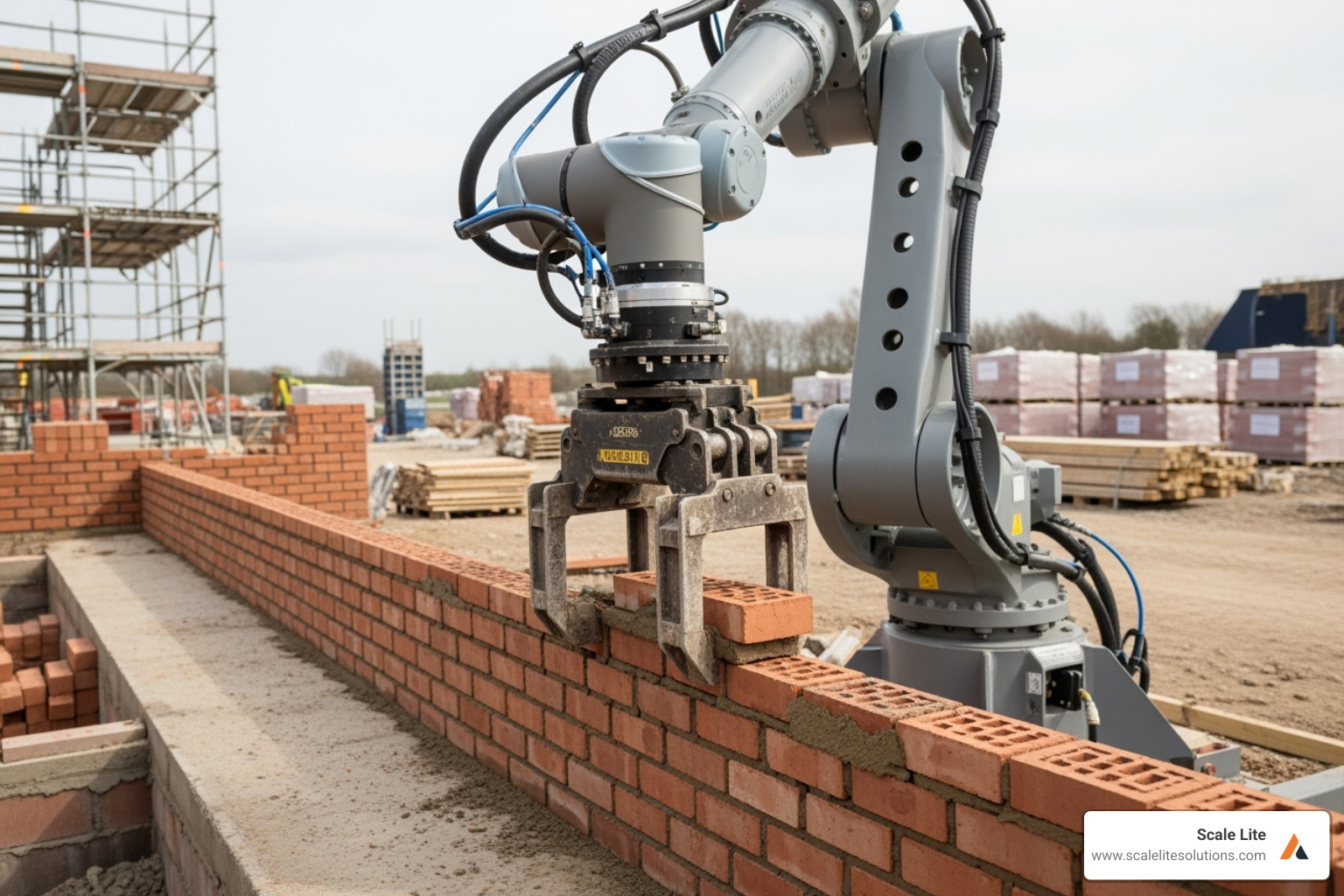 A robotic arm performing a repetitive task like bricklaying - Tech upgrades for contractors