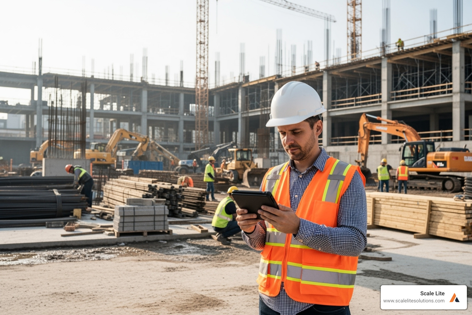 A safety manager using a mobile app to conduct a site inspection - Tech upgrades for contractors