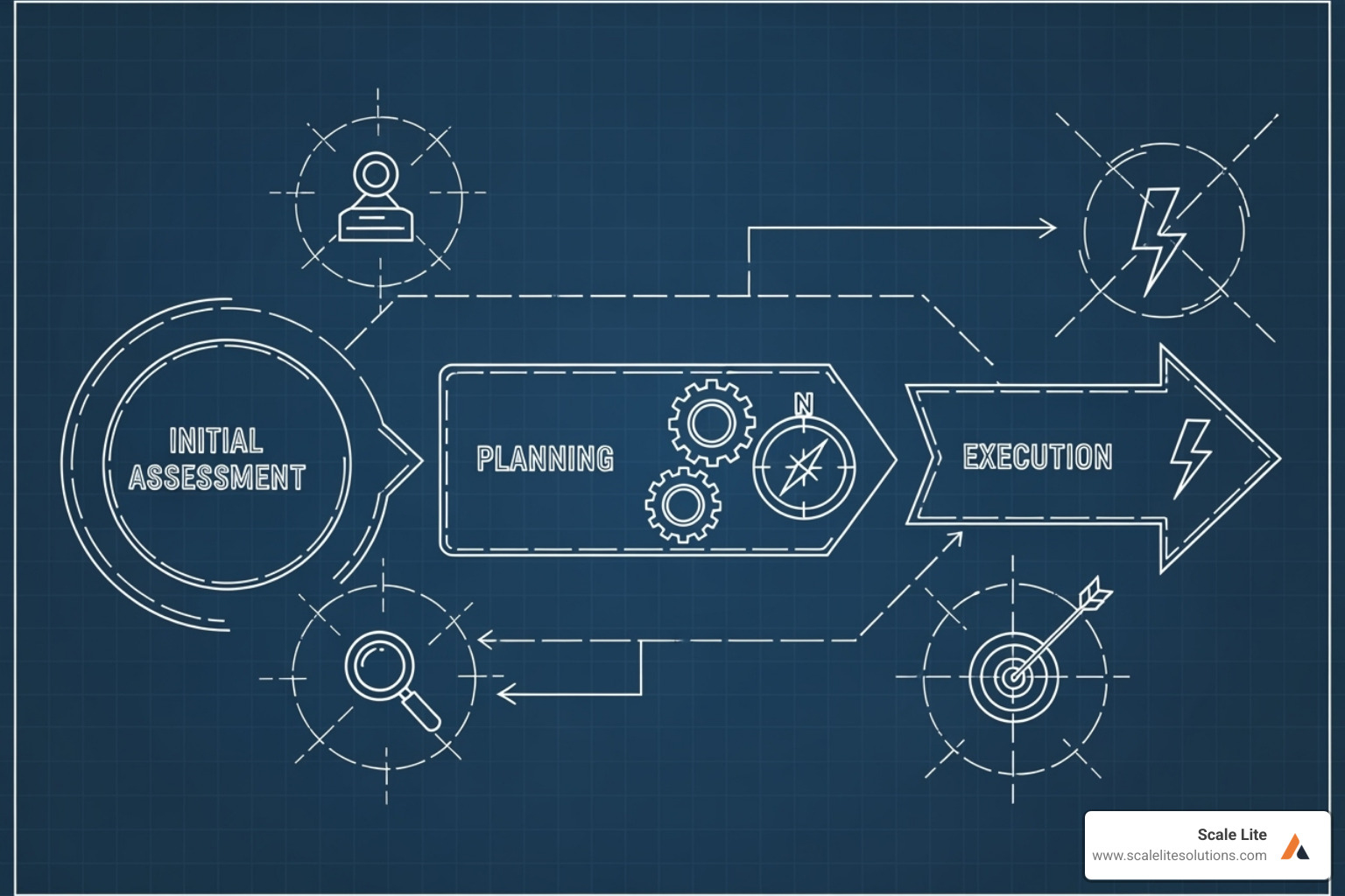 Blueprint or roadmap with key milestones like 'Assess', 'Plan', 'Execute' - AI business change Blueprint or roadmap with key milestones like 'Assess', 'Plan', 'Execute' - AI business change