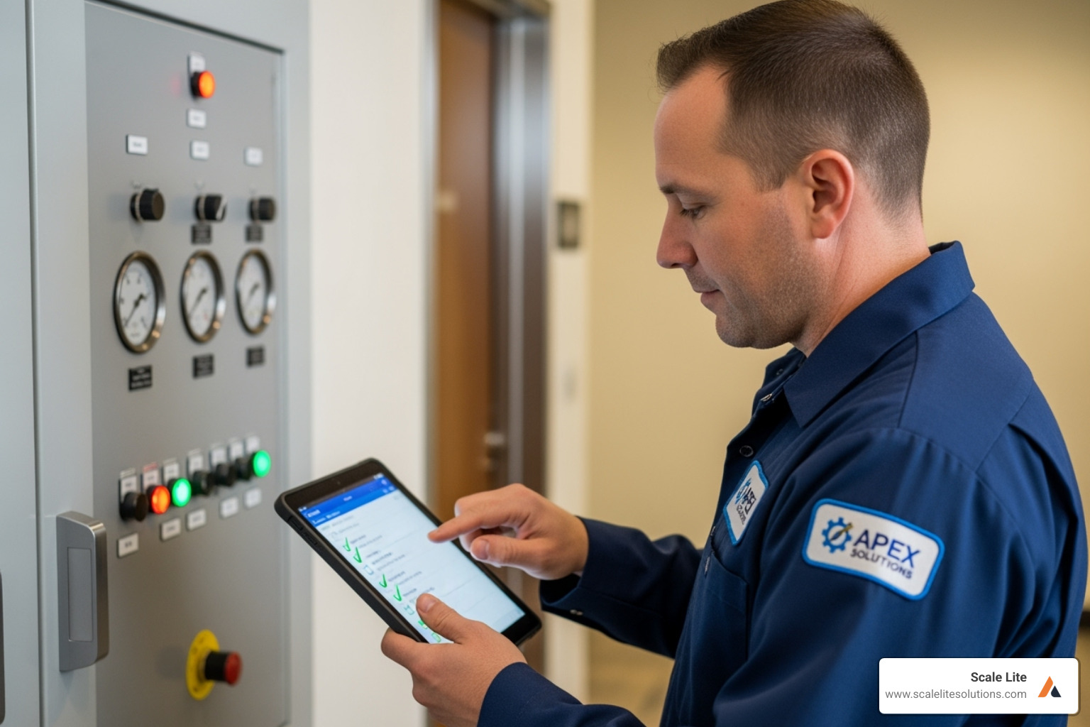 a service technician using a mobile app for a task that was previously paper-based - automating business processes