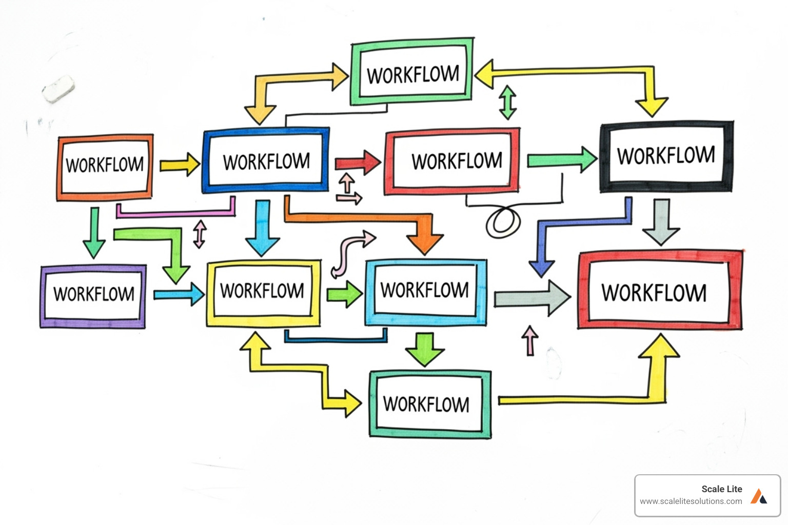 a simple, hand-drawn process map on a whiteboard - automating business processes