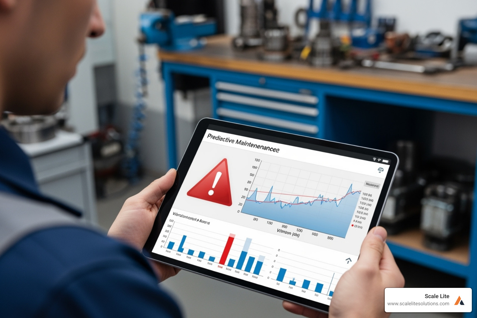 Service technician's tablet showing an AI-generated predictive maintenance alert - AI-powered business growth
