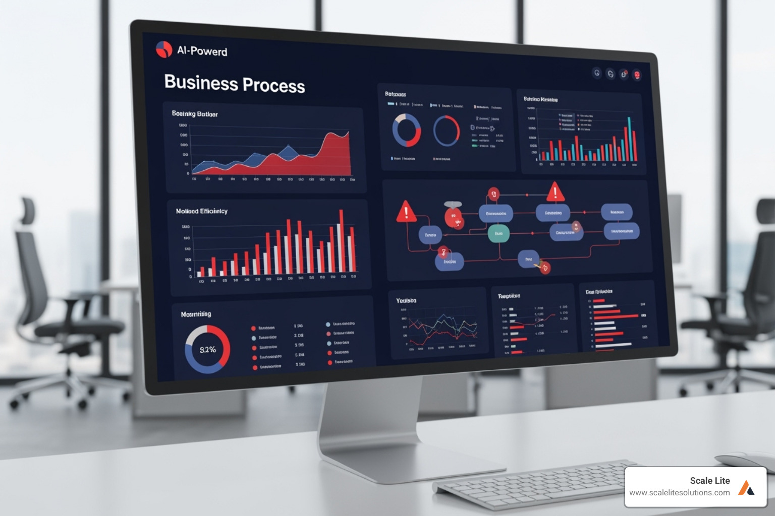 Image illustrating an AI-powered dashboard analyzing process data to highlight inefficiencies. - Optimize business processes