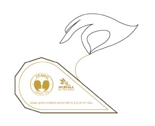 Diagram showing how the heart-shaped TÉAMO tea box opens in a fan-like reveal.