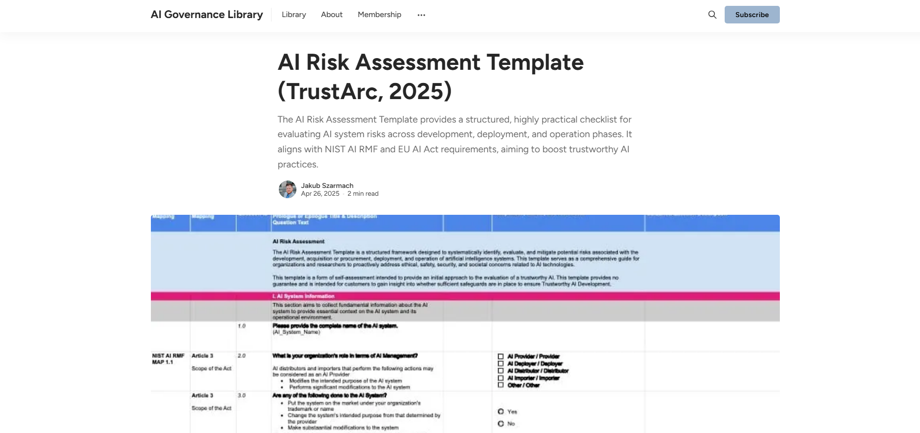 AI Risk Assessment Template