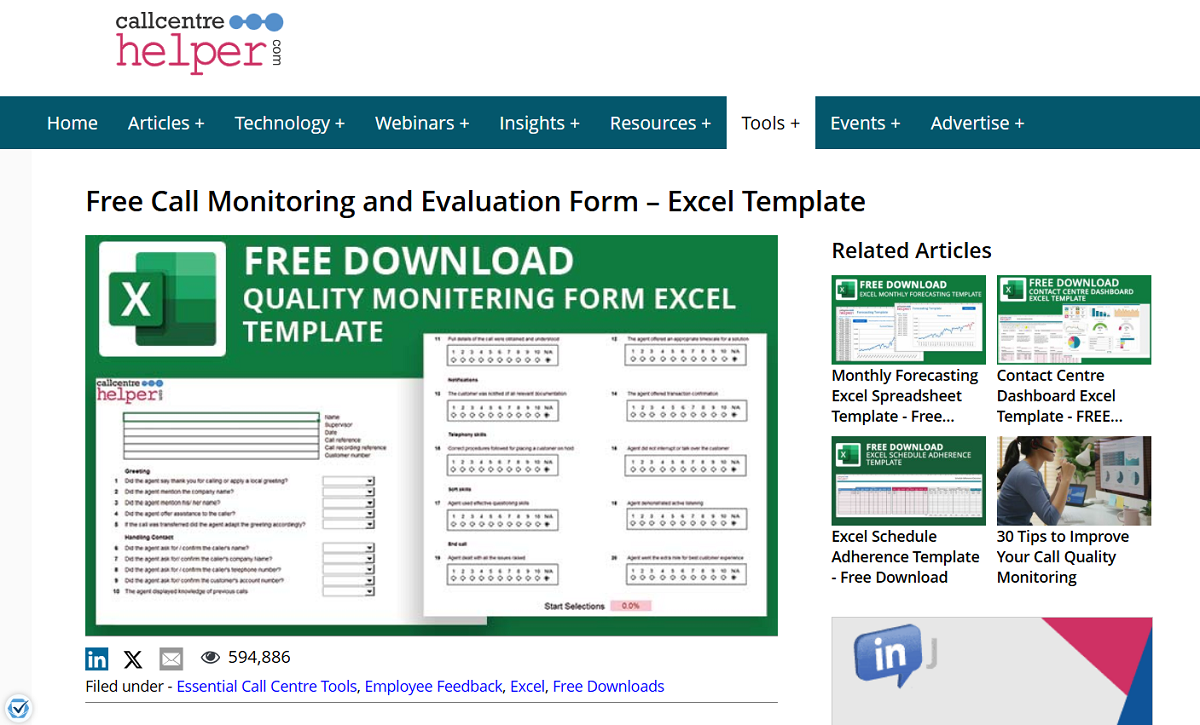 Call Monitoring and Evaluation Form