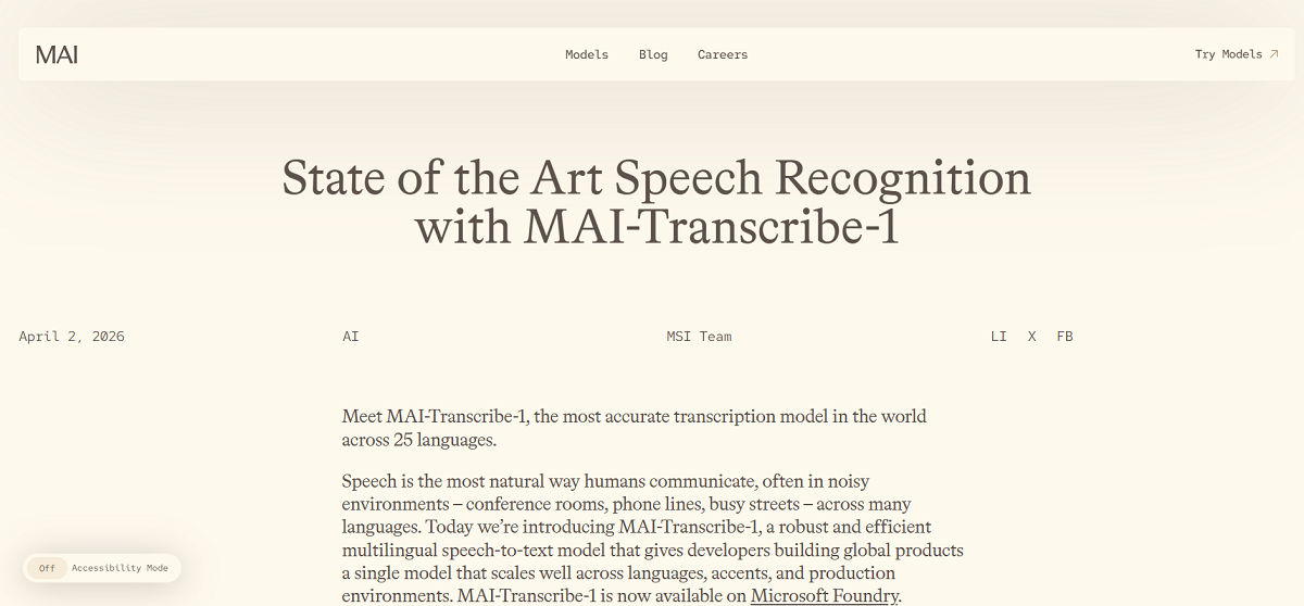 MAI-Transcribe-1 (Microsoft)