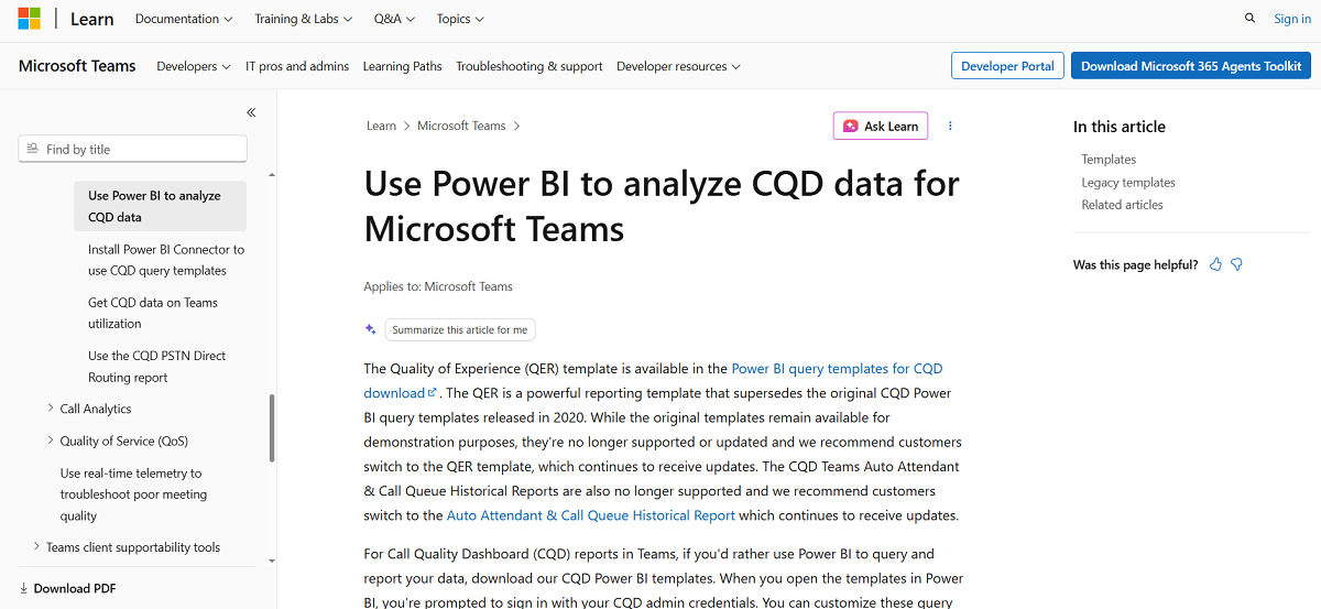 Microsoft Power BI Call Quality Dashboard templates