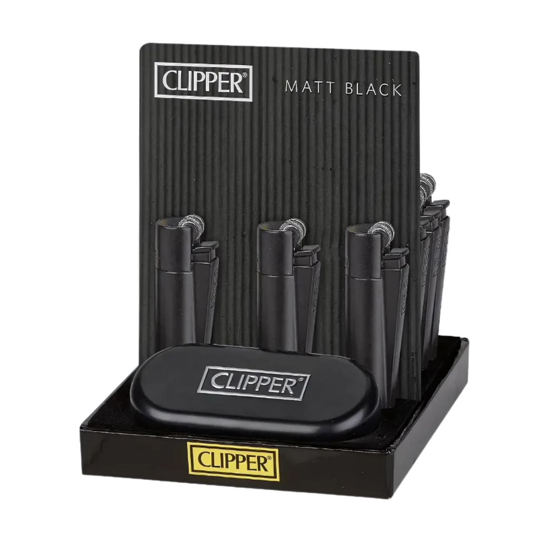 Clipper Metal Flint Lighter Display 12CT - Matte/Blk - 5947