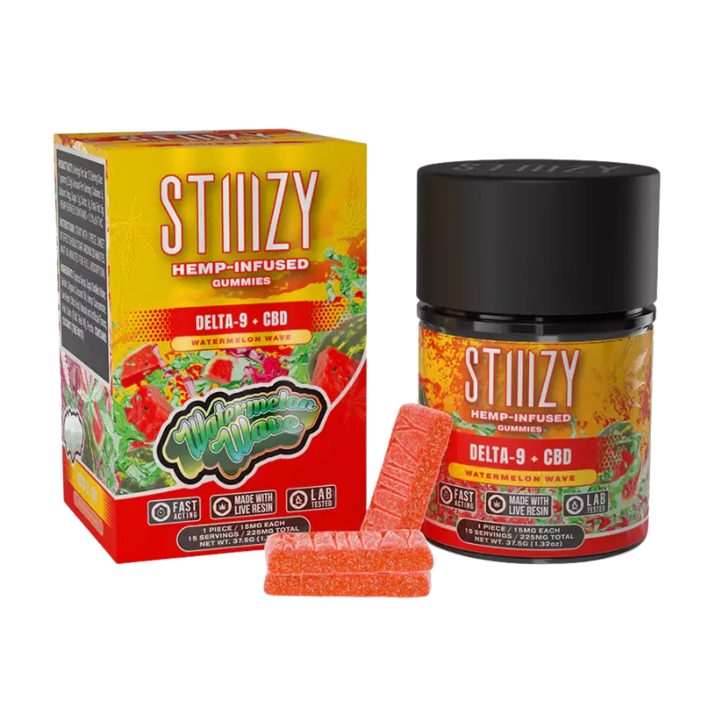 Stiiizy D9 Watermelon Wave Hemp Infused Gummies 15mg 15CT Jar - 7463