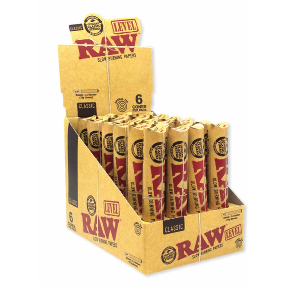 Raw Classic Level 84mm Pre - Rolled Cones 6PK 24CT - 7880