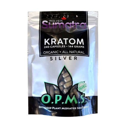 OPMS Kratom Silver Caps 240CT - Red Sumatra - 8447
