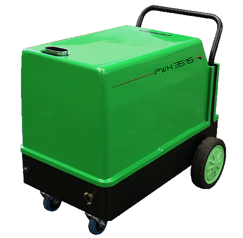 Large, green hot water high pressure washer