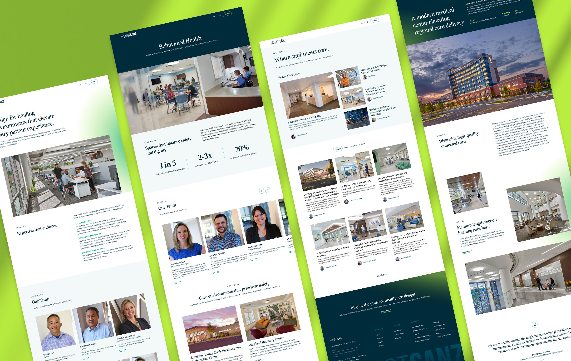 Wilmot Sanz website design shown in browser windows by Sabato Design