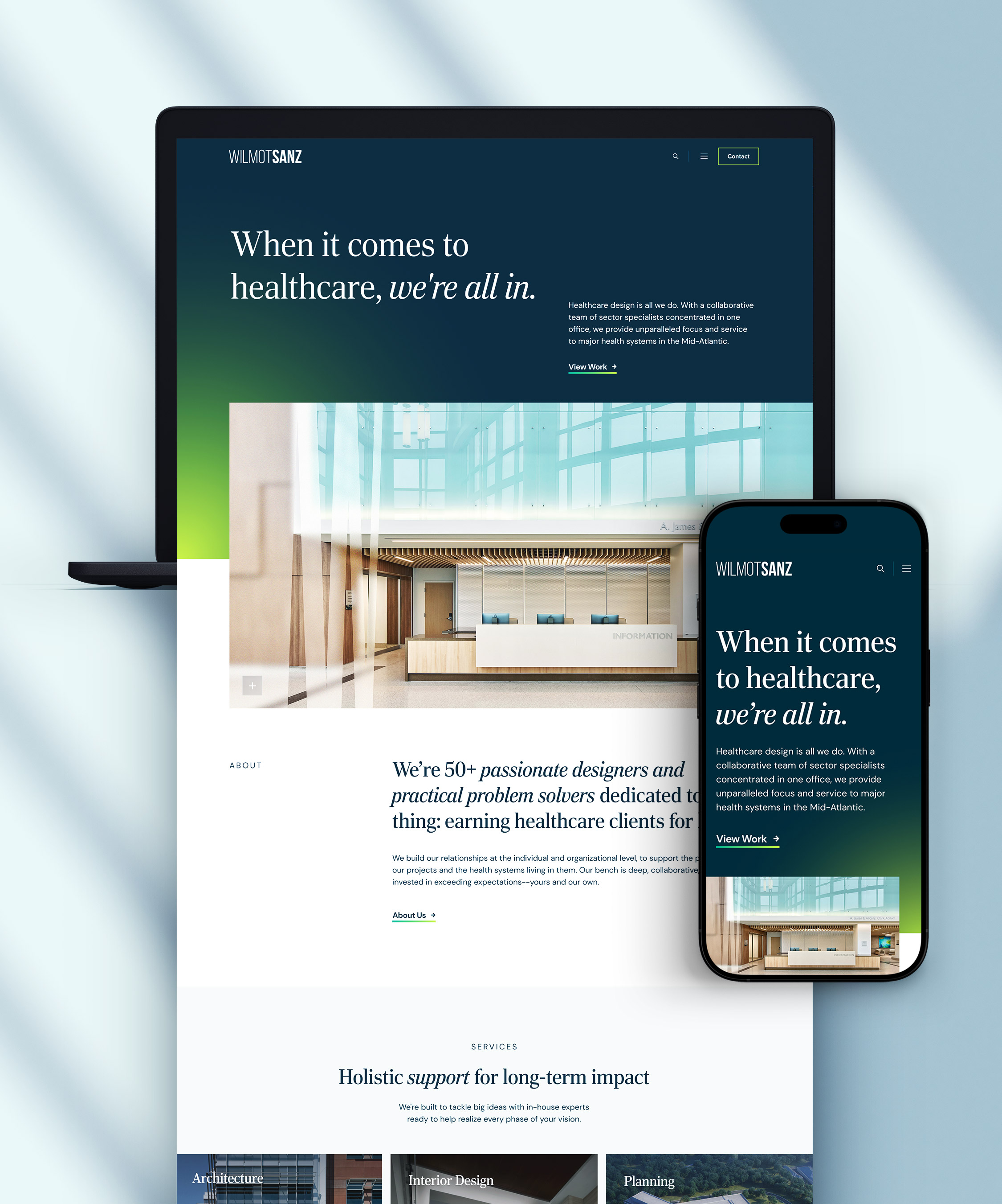 Wilmot Sanz website full homepage design by Sabato Design