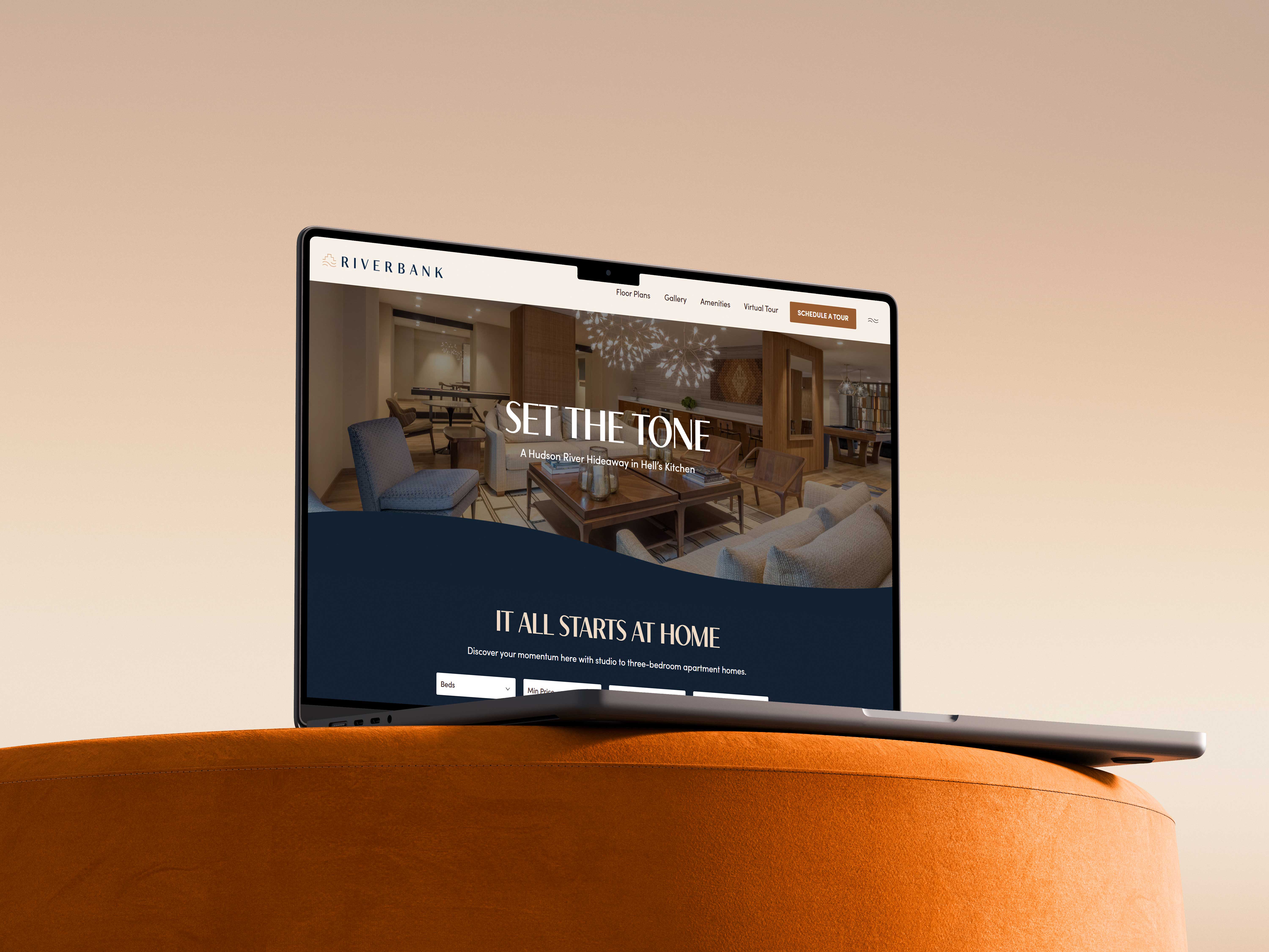 Riverbank luxury apartments website mockup by Sabato Design
